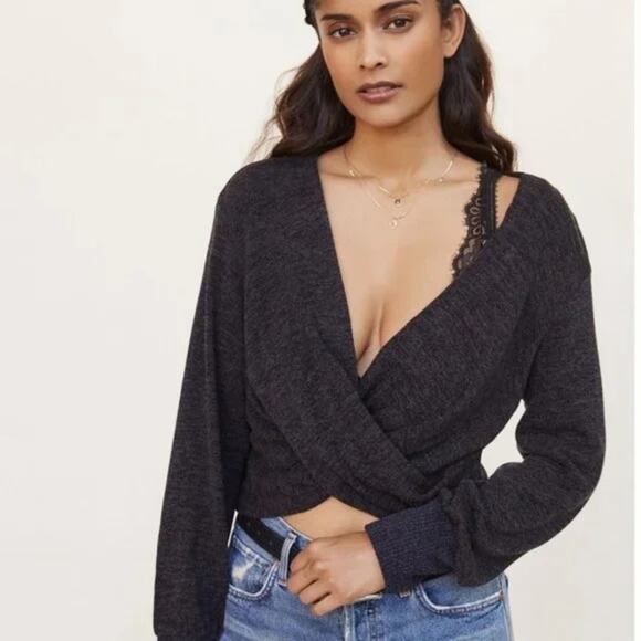 Anthropologie Charcoal Gray Twisted Front Sweater Size Small - Picture 1 of 6